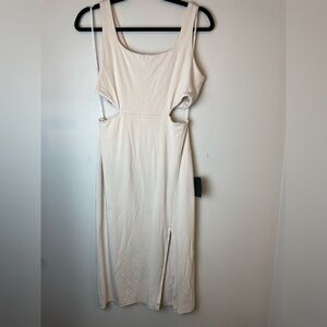 LULU'S Women’s How I Feel Cream Cutout Bodycon Midi Dress Size Large New